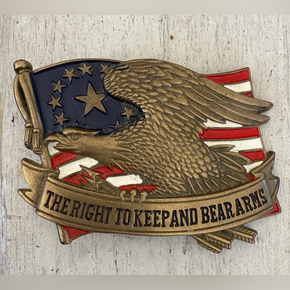 VTG Baron Buckles THE RIGHT TO KEEP AND BEAR ARMS Brass